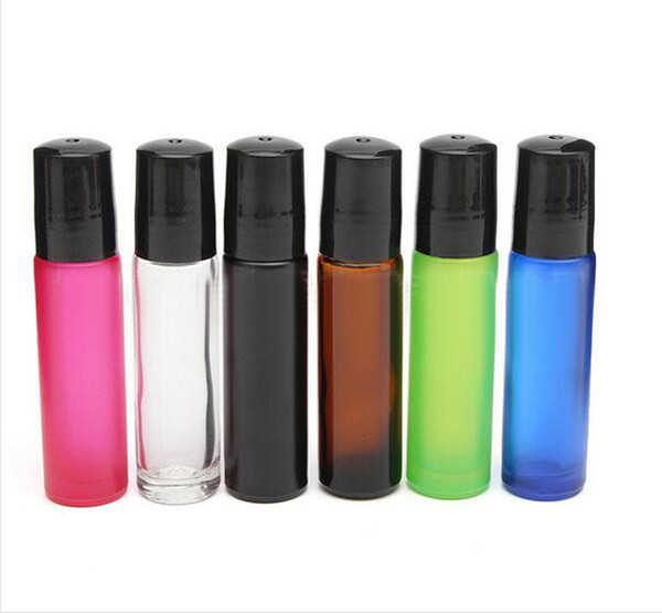 10ml Roll on Frosted Glass Bottle Colorful Stainless Steel Roller Ball Essential Oils Perfume Bottle 300Pcs/lot By DHL Free Shipping