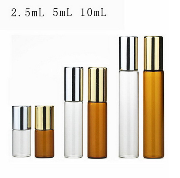 300Pcs2.5ML5ML10ML Amber Roll On Roller Bottle for Essential Oils Refillable Perfume Bottle Deodorant Containers With Gold Lid Wholesale