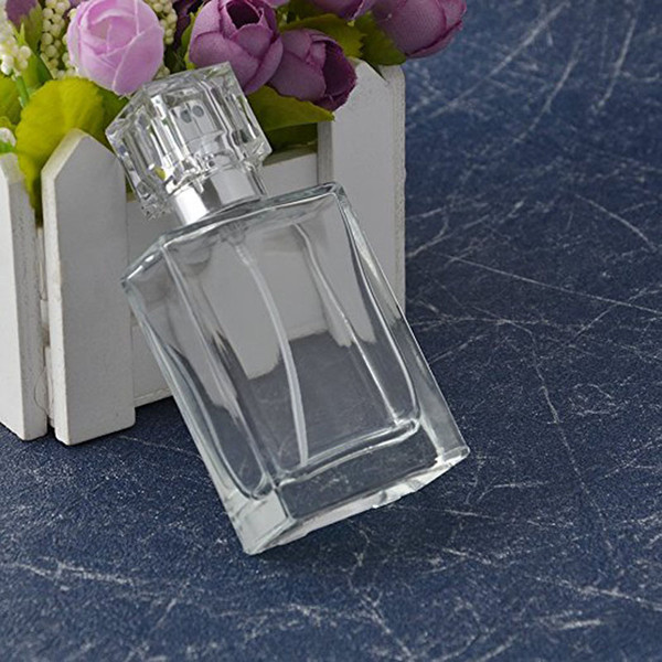100Pcs Square Flint Perfume Atomizer Refillable Glass Empty Spray Applicator Clear Bottle With Cap for Travel 30ml