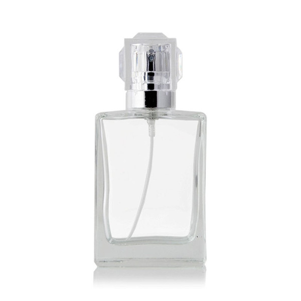 100Pcs/Lot Square Flint Perfume Atomizer Refillable Glass Empty Spray Applicator Clear Bottle With Cap for Travel 30ml