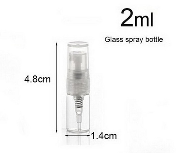 Mini 1000pcs/lot Clear Glass 2ml Nebulizer Bottle Pump Refillable Perfume Fine Fog Spray Empty Bottle Vial Free shipping