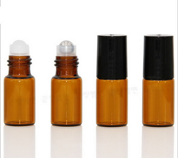 Refillable Amber 1000Pcs/lot 3ml ROLL ON fragrance PERFUME GLASS BOTTLES ESSENTIAL OIL Bottle Steel Metal Roller ball by DHL Free Shipping