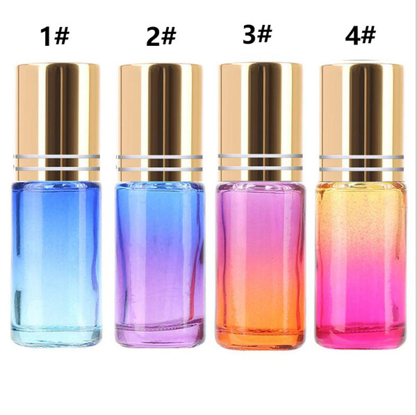 5ml 200Pcs/Lot Gradient Color Roll On Bottles Thick Glass Empty Refillable Fragrance Essential Oil Metal Roller ball Bottle Container For