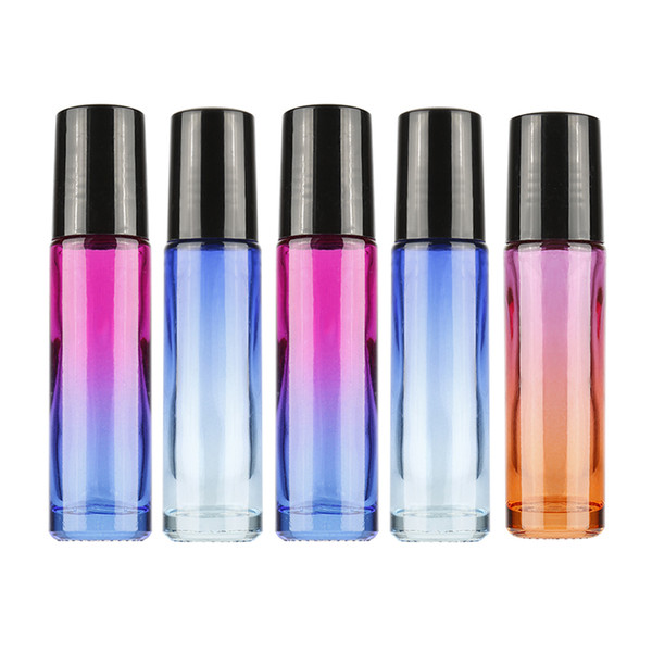 150pcs 10ml Gradient Color Essential Oil Roller Bottle Glass Roller Balls Aromatherapy Perfumes Lip Balms Glass Roll On Bottle