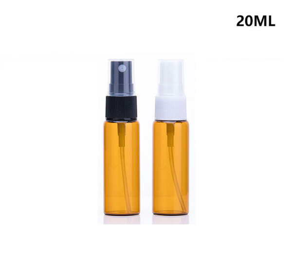 1000PCS/Lot 20ml Amber Glass Spray Bottle with Black white Fine Mist Sprayers for Essential oil aromatherapy perfume bottle