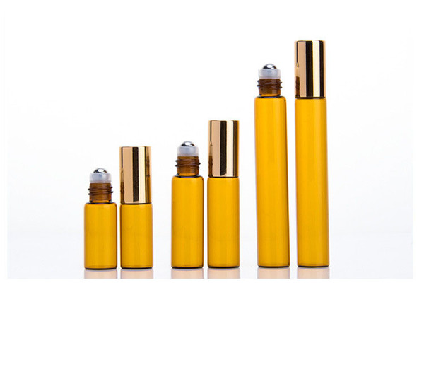500PCS Refillable Amber 3ml 5ml 10ml ROLL ON fragrance PERFUME GLASS BOTTLES ESSENTIAL OIL Bottle Steel Metal Roller ball by DHL Free Shippi