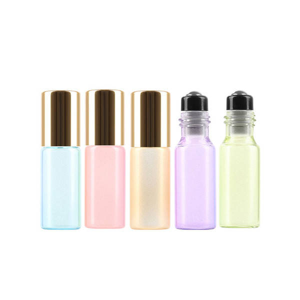 300Pcs/Lot 5ml Essential Oil Roller Bottles - Pearl Colored Glass Roller Bottles with Stainless Steel Roller Balls by DHL Free Shipping
