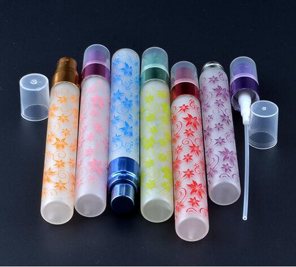 10ml Unique Printing 6 Colors Mini Atomizer Glass Spray Perfume Bottles Travel Small Glass Perfume 300Pcs/lot By DHL Free Shipping