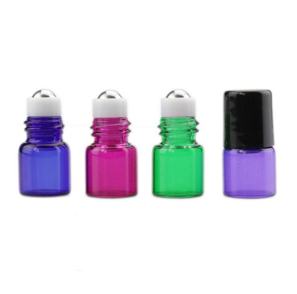 Colorful 200pcs Mini 1ml Roll on Glass Bottle for Essential Oil - Empty Aromatherapy Perfume Bottles - Refillable Slim Sample Vial with Meta