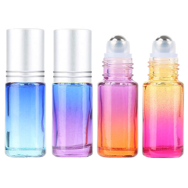 200pcs/lot 5ML Perfume Bottles Gradient Color Refillable Bottles Thick Glass Roll On Essential Oil Empty Bottles For Travel Use