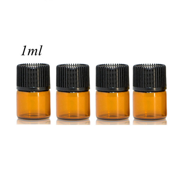 500pcs 1ml Amber Glass Bottle With Plastic Lid Insert Essential Oil Glass Vials Perfume Sample Test Bottle