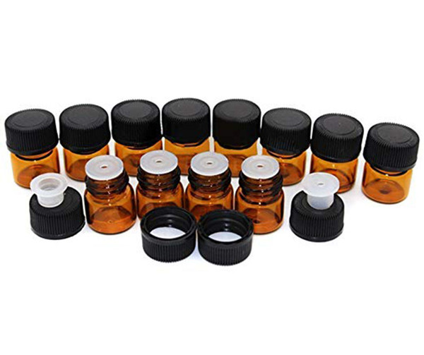1000pcs/lot 1ml Amber Glass Bottle With Plastic Lid Insert Essential Oil Glass Vials Perfume Sample Test Bottle