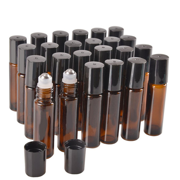 200Pcs 10 ml Amber Glass Roller Bottle Bottles with Removable Stainless Steel Roller Ball.Designed for Essential Oil,Perfume Oils and Mosqui