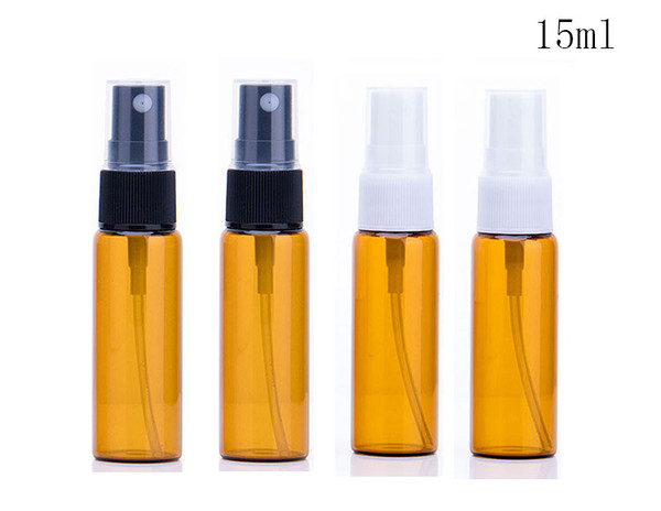 200PCS 15ml Amber Glass Spray Bottle with Black white Fine Mist Sprayers for Essential oil aromatherapy perfume bottle
