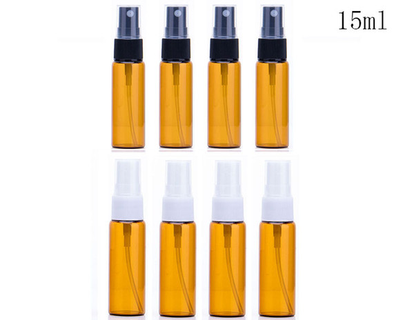 1000PCS/Lot 15ml Amber Glass Spray Bottle with Black white Fine Mist Sprayers for Essential oil aromatherapy perfume bottle