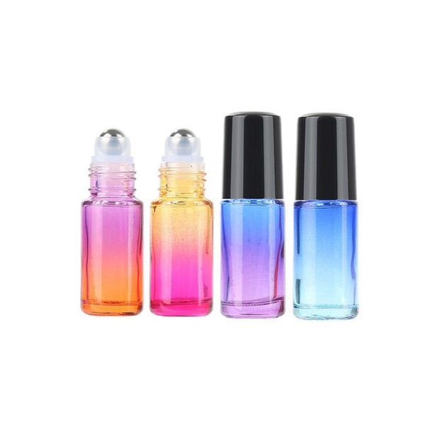 5ML 600Pcs/Lot Gradient Color Roll On Bottles Thick Glass Empty Perfume Essential Oil Glass Roller Bottles Metal Roller ball Bottle Contain