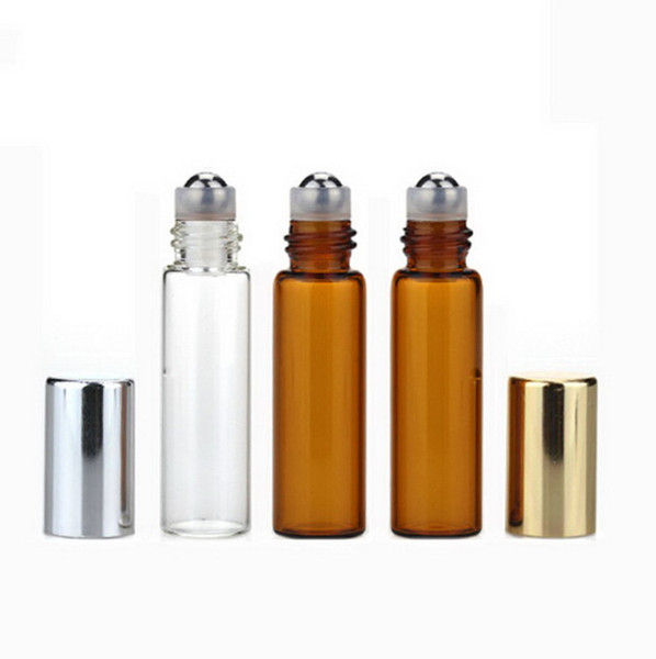 1000Pcs/Lot 2.5ML5ML10ML Amber Roll On Roller Bottle for Essential Oils Refillable Perfume Bottle Deodorant Containers With Gold Lid Wholesa