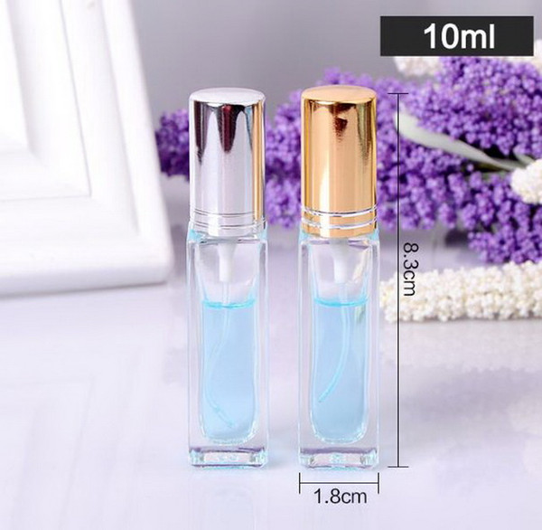 Wholesale 10ml spray perfume bottle square spray bottle transparent glass atomizer 100Pcs/lot