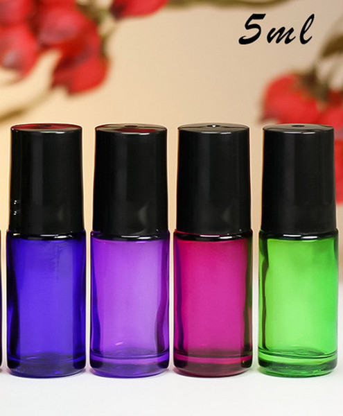 600Pcs/Lot 5ml 1/6oz MINI ROLL ON fragrance PERFUME bottle Thick GLASS BOTTLE ESSENTIAL OIL Aromatherapy bottle Steel Metal Roller ball