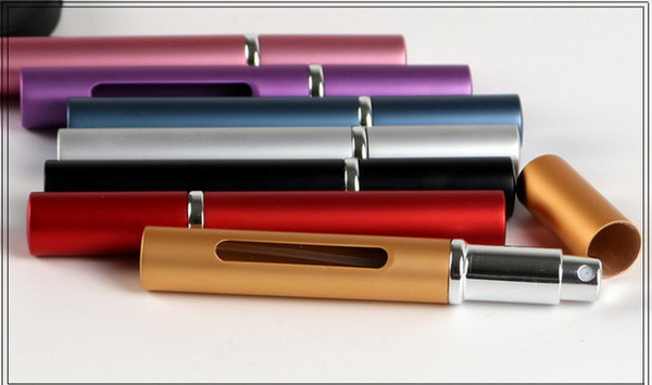 500PCS/LOT 5ml Mini Travel Portable Replaceable Empty Atomizer Perfume Bottle Aluminum Pump Spray Box Perfume Cosmetic Glass Container