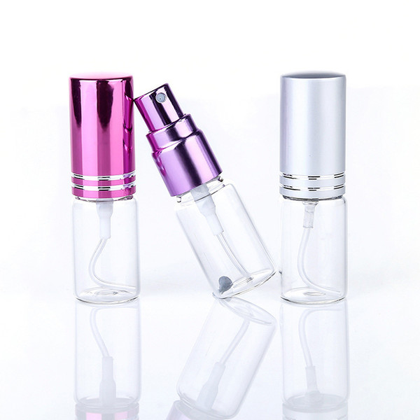 1000Pcs/Lot 5ml Mini Portable Color Glass Bottle with Aluminum Sprayer Empty Cosmetics Travel Container 8 Colors Available