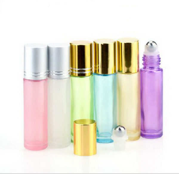 10ml Glass Roll On Bottle Essential Oil Empty Perfume Bottle Stainless Steel Roller Ball (Multicolor)