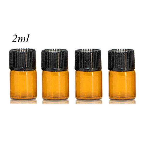 wholesale 1000pcs/Lot 2ml Mini Amber Glass Essential Oil Reagents Refillable Sample Bottle Brown Glass Vials With Cap