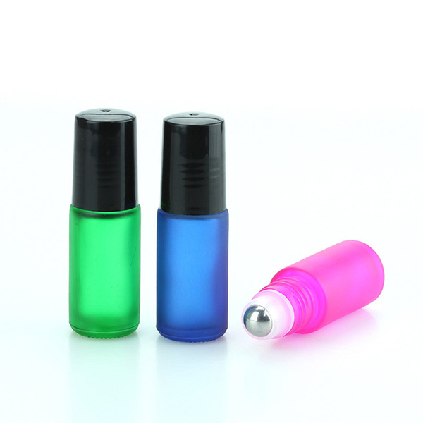 100pcs Thick 5ml(1/6oz) Roll on Glass Bottle Frosted for Essential Oil Empty Aromatherapy Perfume Bottle - Refillable with Stainless Steel