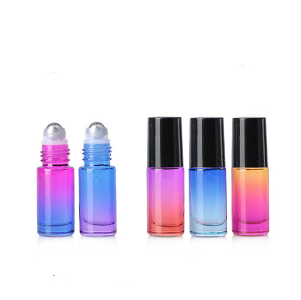 5ml 200Pcs/Lot Gradient Color Roll On Bottles Thick Glass Empty Refillable Fragrance Perfume Essential Oil Glass Roller Bottles Metal Rolle