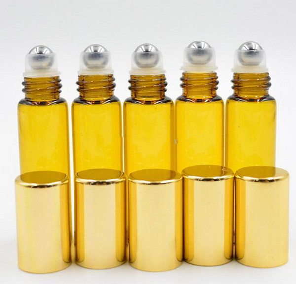 500PCS/LOT Refillable Amber 3ml 5ml 10ml ROLL ON fragrance PERFUME GLASS BOTTLES ESSENTIAL OIL Bottle Steel Metal Roller ball by DHL Free S