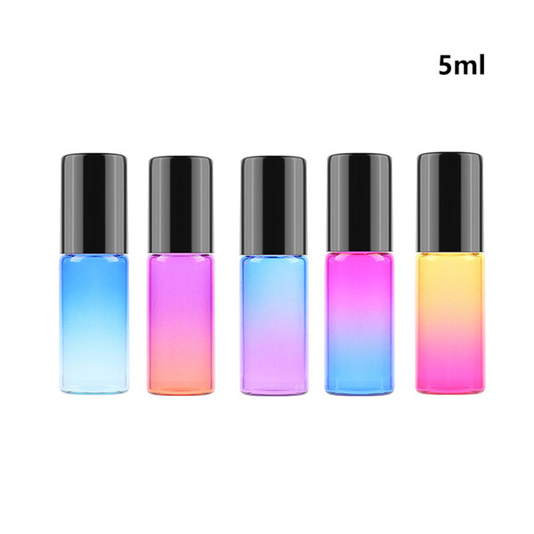 wholesale 200pcs/lot 5ML Perfume Bottles Gradient Color Refillable Bottles Thick Glass Roll On Essential Oil Empty Bottles For Travel Use