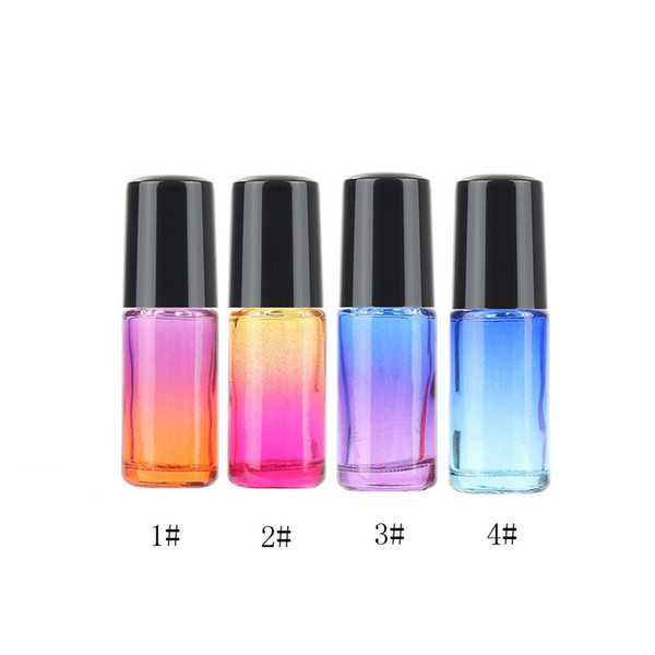 Gradient Color Roll On Bottles Thick Glass Empty Refillable Fragrance Perfume Essential Oil Glass Roller Bottles Metal Roller ball Bottle Co