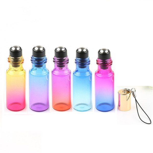 wholesale 100pcs 5ML Perfume Bottles Pendant Gradient Color Refillable Bottles Thick Glass Roll On Essential Oil Empty Bottles For Travel