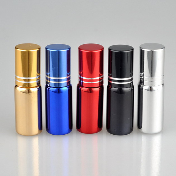 100pcs/lot 5ML UV empty Glass Refillable Perfume Bottle With Steel Ball roll on perfume bottles Essential Refillable Bottles