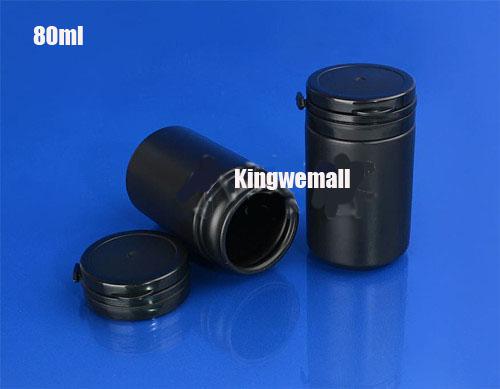 300pcs/lot Capacity 80ml Plastic PE Black Bottle with Tearing Cap for Capsule Powder Medicine Candies,Chewing gum Container
