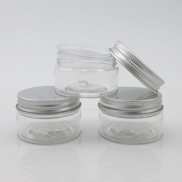 50pcs/lot Empty PET Plastic Jars Aluminum Silver Lids Clear Pots Cosmetic 30g 1oz Cosmetic Container