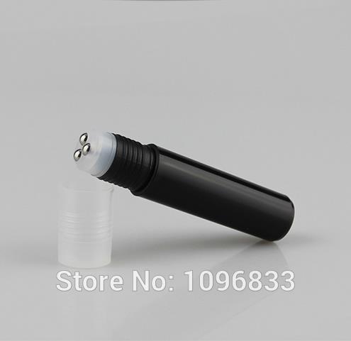 50pcs/Lot, 10ML Black Roll on Bottle with 3 Metal Beads, Cosmetic Eye Cream Roller Bottle, Parfum Essential Oil Ball Bottle