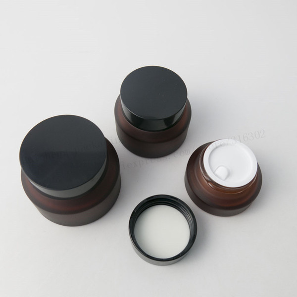 200 x 15G 30G 50G Frost Rose Red Glass Cream Jar With Black Lids white Seal Container Cosmetic Packaging, 15G Glass Cream Pot