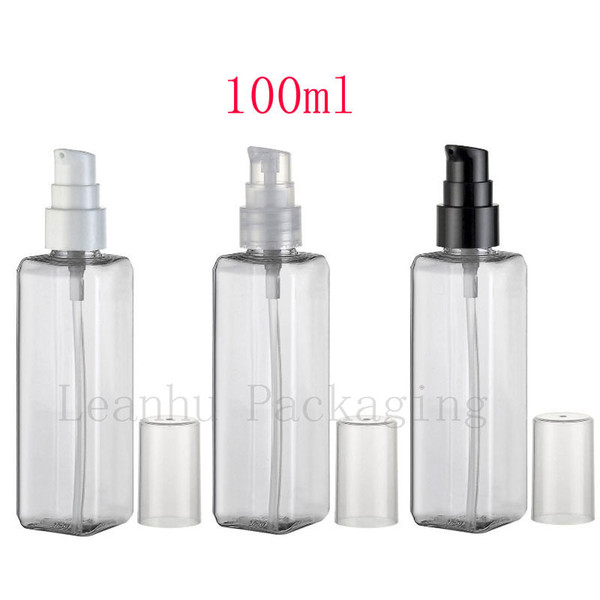 100ml Square transparent empty cream pump cosmetic bottles clear plastic container lotion cream pump ,dispenser packaging bottle
