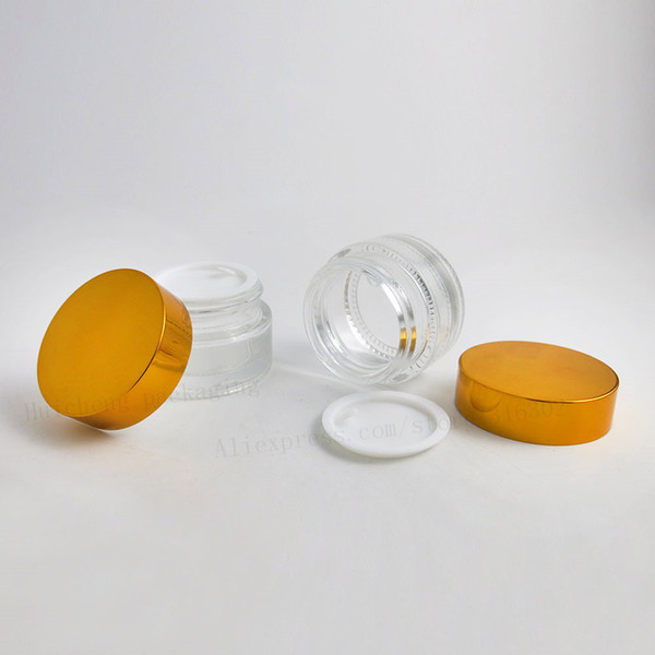 200 x 20g Empty Cream Glass Jar Cosmetic Make up Sample ContainersS 2/3OZ Emulsion Refillable Pot Silver Gold Lid