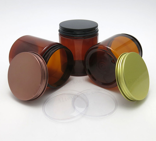 New Arrival!! 250gl Amber PET Jars Seal Metal Screw lids 250cc Empty Cream Cosmetic 20PCS