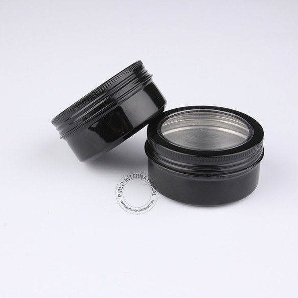 Make Up Tools For Women, 50pcs x 80 gram Black Aluminium Cosmetic Jars,Cap With Window, Metal Display Box, Storage Jar
