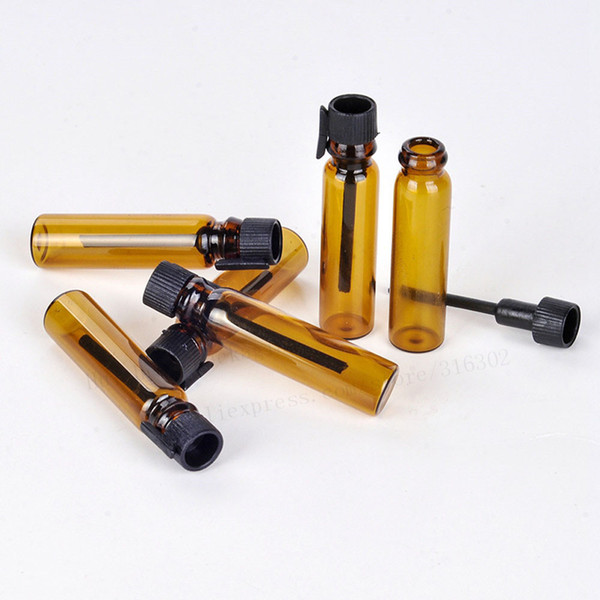 100 x 1ml Amber mini perfume Glass bottle Small Sample Parfum vials tester trial Perfume bottle with Black Stoppers