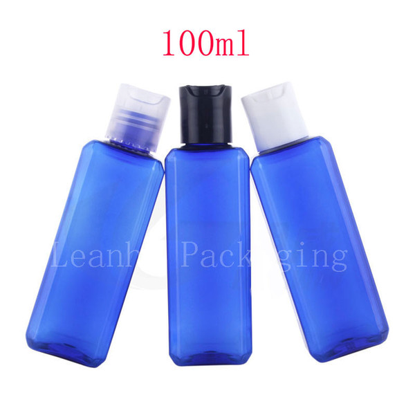 100ml blue square lotion bottles , empty cosmetic shampoo container with disc top cap, 100cc DIY oil liquid soap plastic bottle