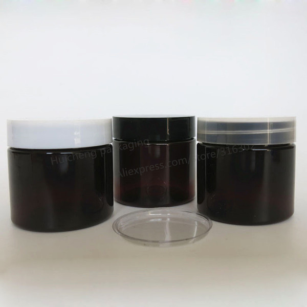 DIY 50g Amber PET Cream Bottle, 50cc Brown Cosmetic Packaging with Plastic lids White Black Clear