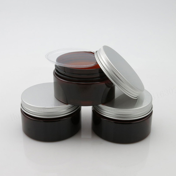 30 x 100g Empty Amber Cream Cosmetic Jar Brown PET Conatiner Silver Aluminum Lid Heavy Wall