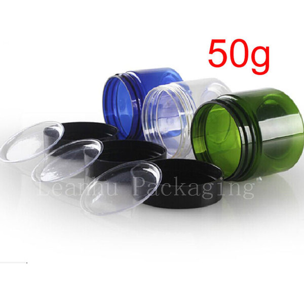 50g colored empt round cosmetic cream PET jars with plastic lids ,1.7oz clear cream containers for cosmetics ,empty plastic jar