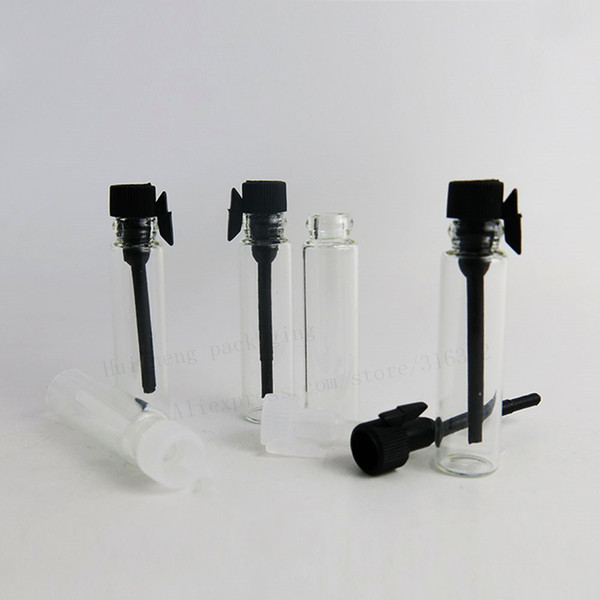 100 x 1ml mini glass perfume bottle Small parfume sample vials tester trial Perfume bottle with Clear Black Stoppers