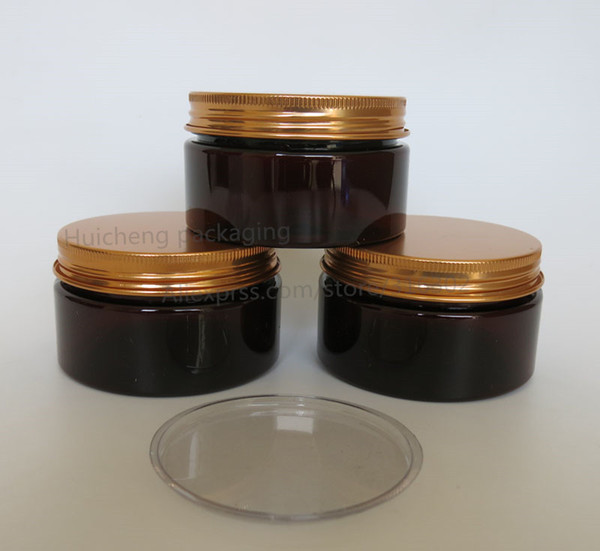 20 x 100 gram Amber PET Jar with Gold Aluminum Lids, 100cc Plastic Make Up Jar