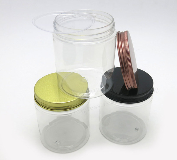 New Arrival!! 250gl Transparent PET Jars Seal Metal Screw lids 250cc Empty Cream Cosmetic 20PCS